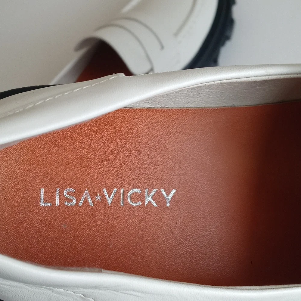 Lisa & Vicky Women’s Winter Creamy White Platform Thick Lug Sole Loafers 7.5